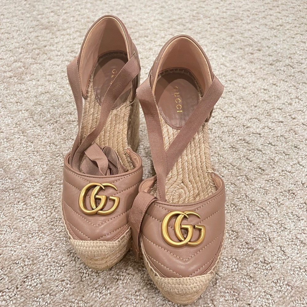 Gucci Marmont Espadrilles Wedges Nude 36